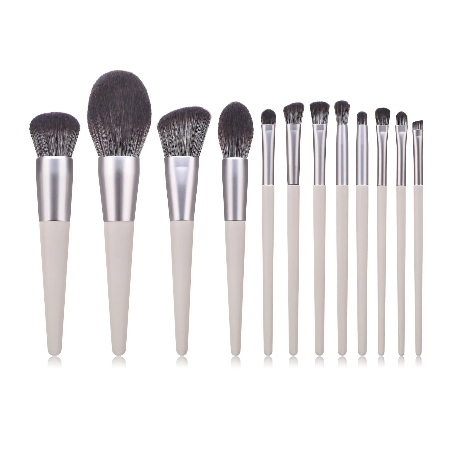 Cream Color Matt Silver Luxury High Quality 12pcs Makeup Brush Set Private Label Synthetic Hair