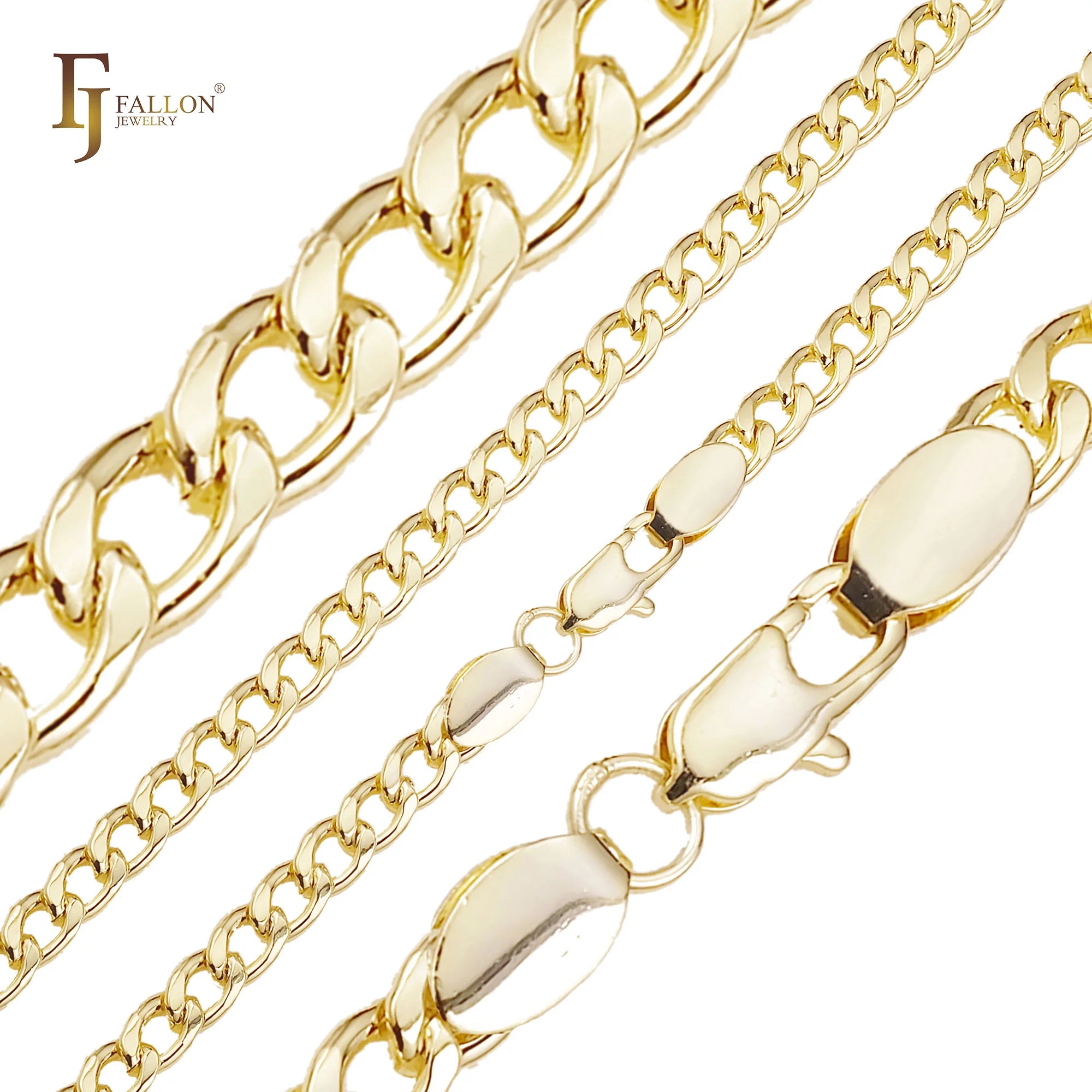 4.8mm FJ Fallon Fashion Jewelry Round Curb Link Chain Alloy Plated in 14K Gold Brass Based