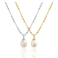 WMXF935 S925 Sterling Silver Simple Gold Plated Necklace With Fresh Water Pearl Elegant Delicate Birthday Party Jewelry