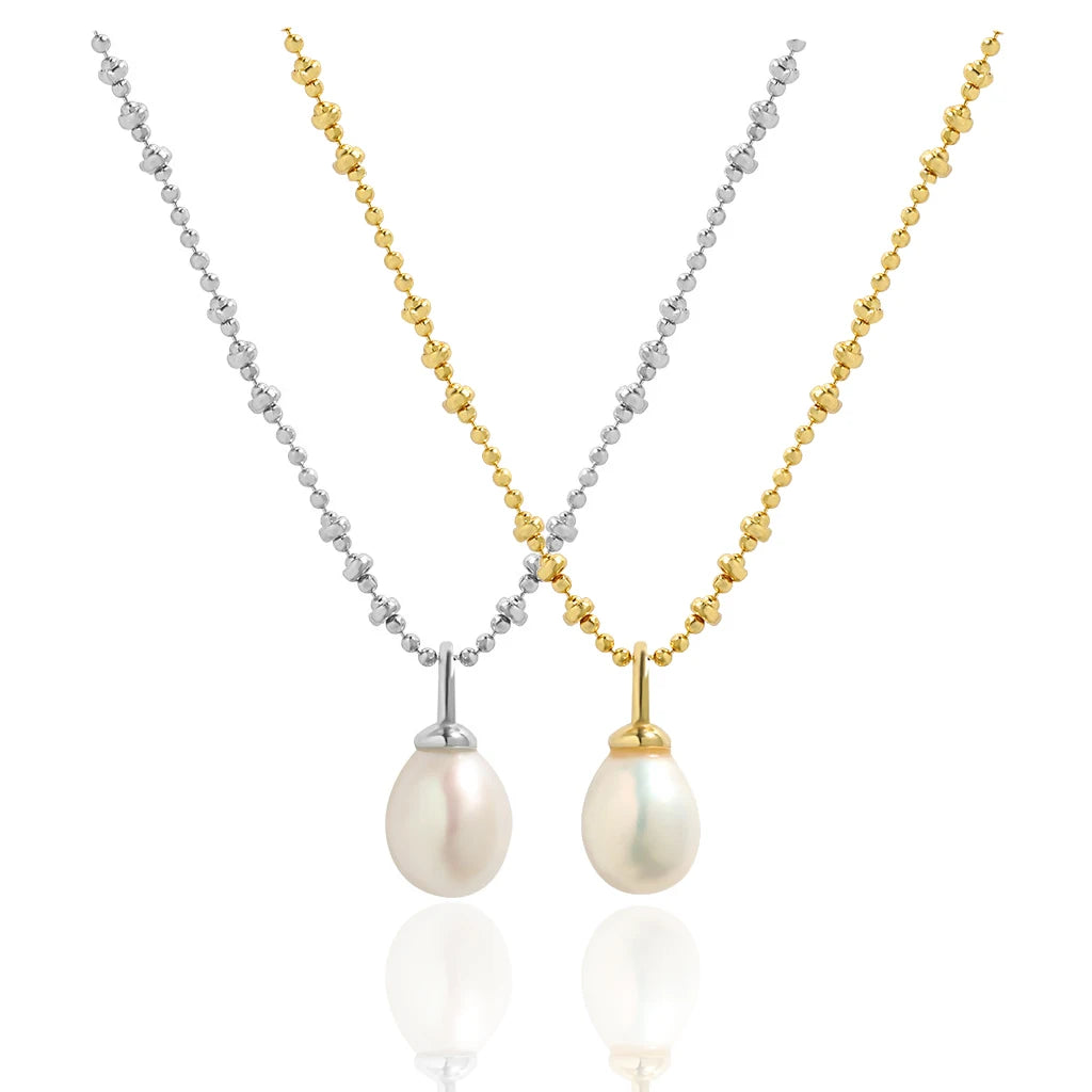 WMXF935 S925 Sterling Silver Simple Gold Plated Necklace With Fresh Water Pearl Elegant Delicate Birthday Party Jewelry