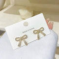 SC Wholesale Fashion Blink Zircon Earrings Korean Bowknot Jewelry Earrings Trendy Gold Silver Bow Stud Earrings for Teen Girls