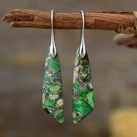 Factory Bohemian Natural Stone Jewelry Statement Geometric Pendant Earrings Elegant Emperor Stone Earrings Gifts for Women Men