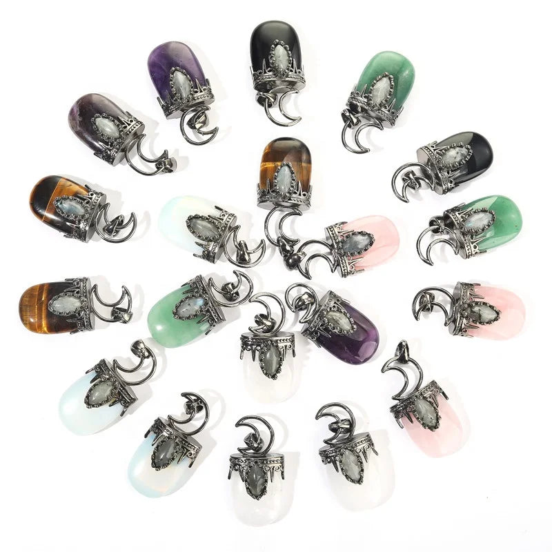 Vintage Healing Crystal Pendant Half Oval Chakra Gemstone Moon Pendant for Necklace Making