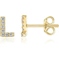 Fashion Gold Plated Brass Initial Letter Stud Earrings Shiny Zircon Alphabet Jewelry for Women Party Gift