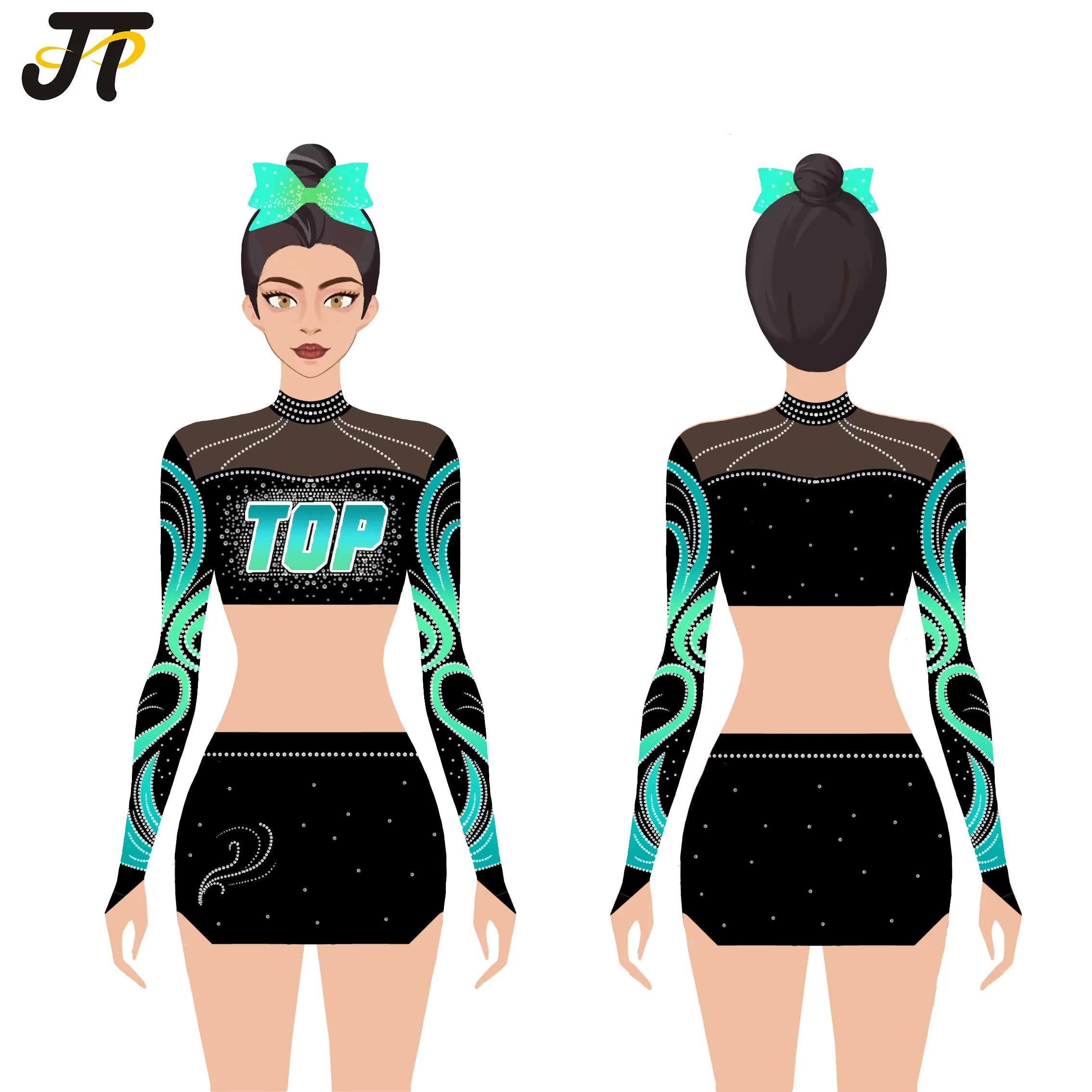New Arrival XXXS Spandex Cheerleading Uniform Printed Rhinestones OEM Service Girls' Teen Cheerleader Training Costumes