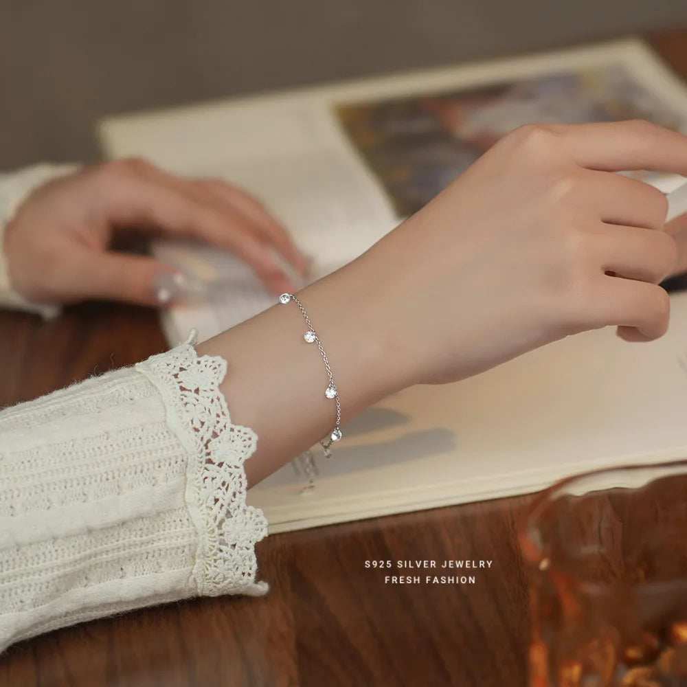 Personalized Women Custom 925 Sterling Silver Super Sparkling Zircon Stone Chain Bracelet