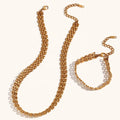 Dingran Wholesale Watchband Chain Choker Necklace 18K Gold Plated Stainless Steel Jewelry Set