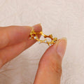 3A Zirconia Inlaid Wave Curve Stainless Steel Ring Stylish Women's 18k Gold Plated Finger Jewelry Waterproof