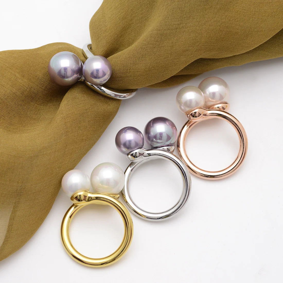 High Quality Silk Hijab Scarf with Fixed Ring Quality Jewelry Pearl Scarf Buckle Ring for Wedding Party or Gift From Malaysia