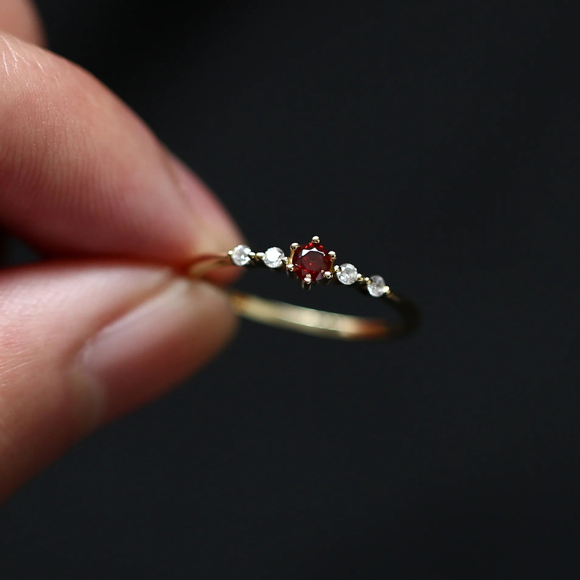 925 Sterling Silver French Simple Red Crystal Ring Women Small Cute Proposal 14k Gold Plated Jewelry Girlfriend Gift