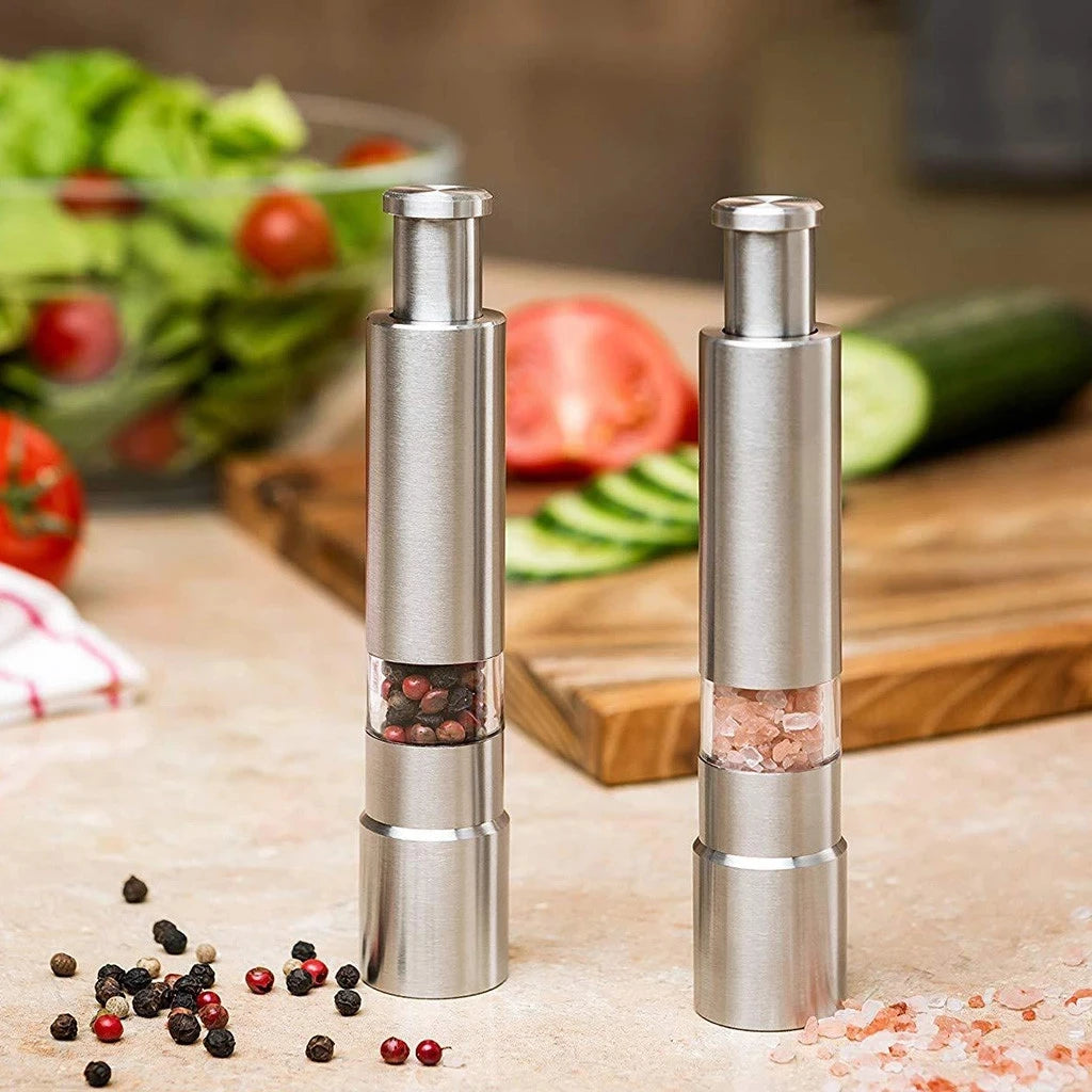 Hot Sale Stainless Steel  Press Pepper Grinder Multi-purpose Grinder Thumb Push Salt Pepper Spice Grinder Mill