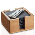 Cheap Black Stone Slate Coaster with Wood Holder 10cm Square Contemporary Design for Promotion Gift