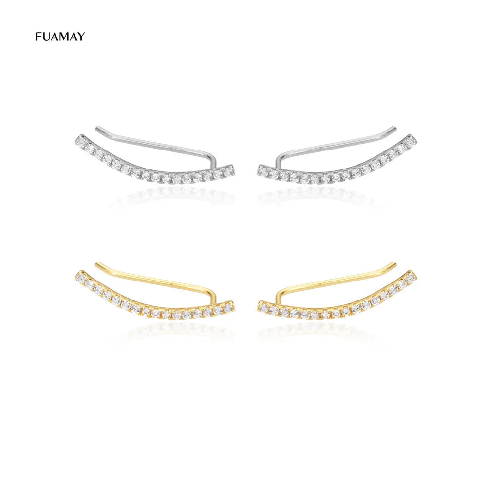 FUAMAY Minimalist 925 Sterling Silver Ear Climber Crawler Earrings Cuff Jewellery Small Stud Earrings for Women