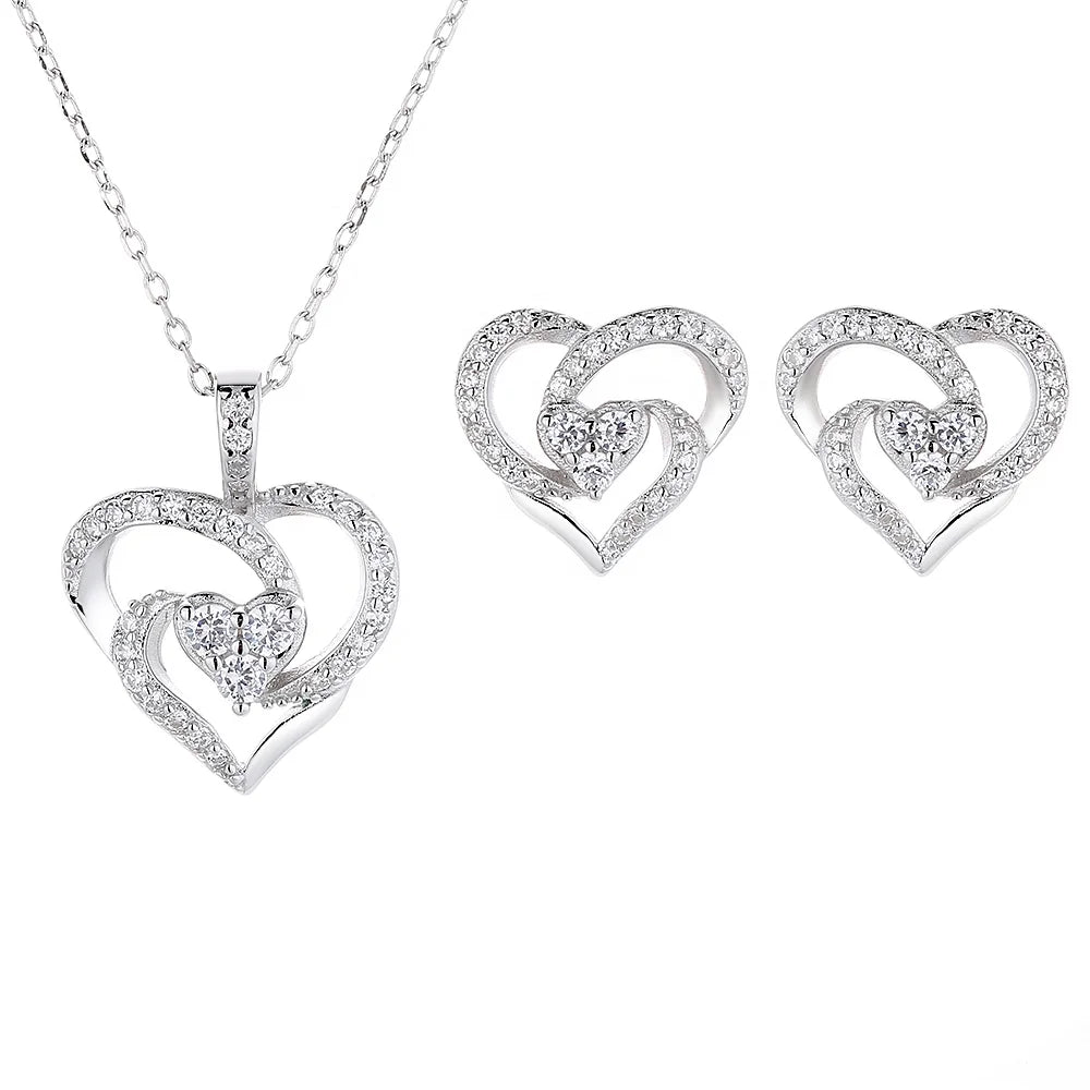 Hot Sale Exquisite Necklace Set 925 Silver  Heart-shaped Necklace Earrings Two-piece Set Jewelry Sets