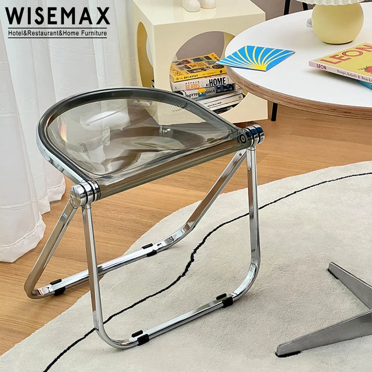 Wholesale Nordic Style Folding Metal Chair Transparent Canteen Restaurant Hotel bar Club Dining Chair