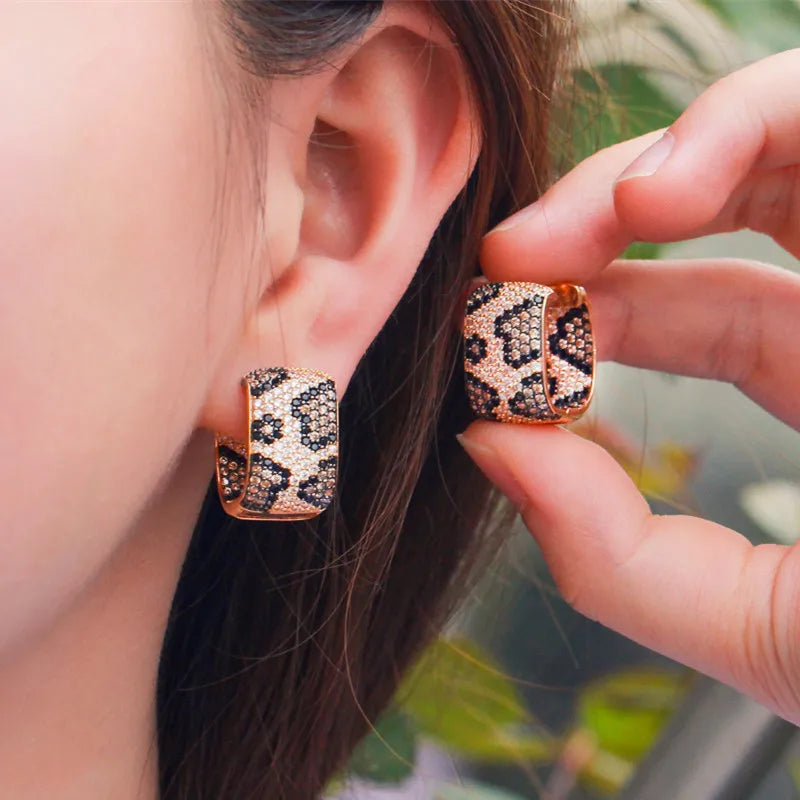 New Trend Leopard Print 18K Gold Plated Square Hoop Earrings Women Popular Cubic Zircon Sexy Wild Luxury Jewelry Gift for Party