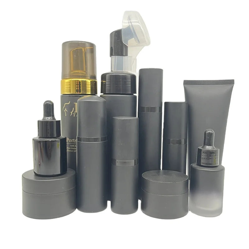 New Black Cosmetic Lash Shampoo Bottle Foam Lotion Container Jars Set Skincare Serum Bottles Set for Cosmetic Packaging 30ml 60