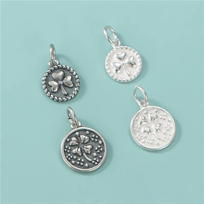 925 Sterling Oxidized Silver Dangle Pendants Four Leaf Clover Charm Pendant for Jewelry Making