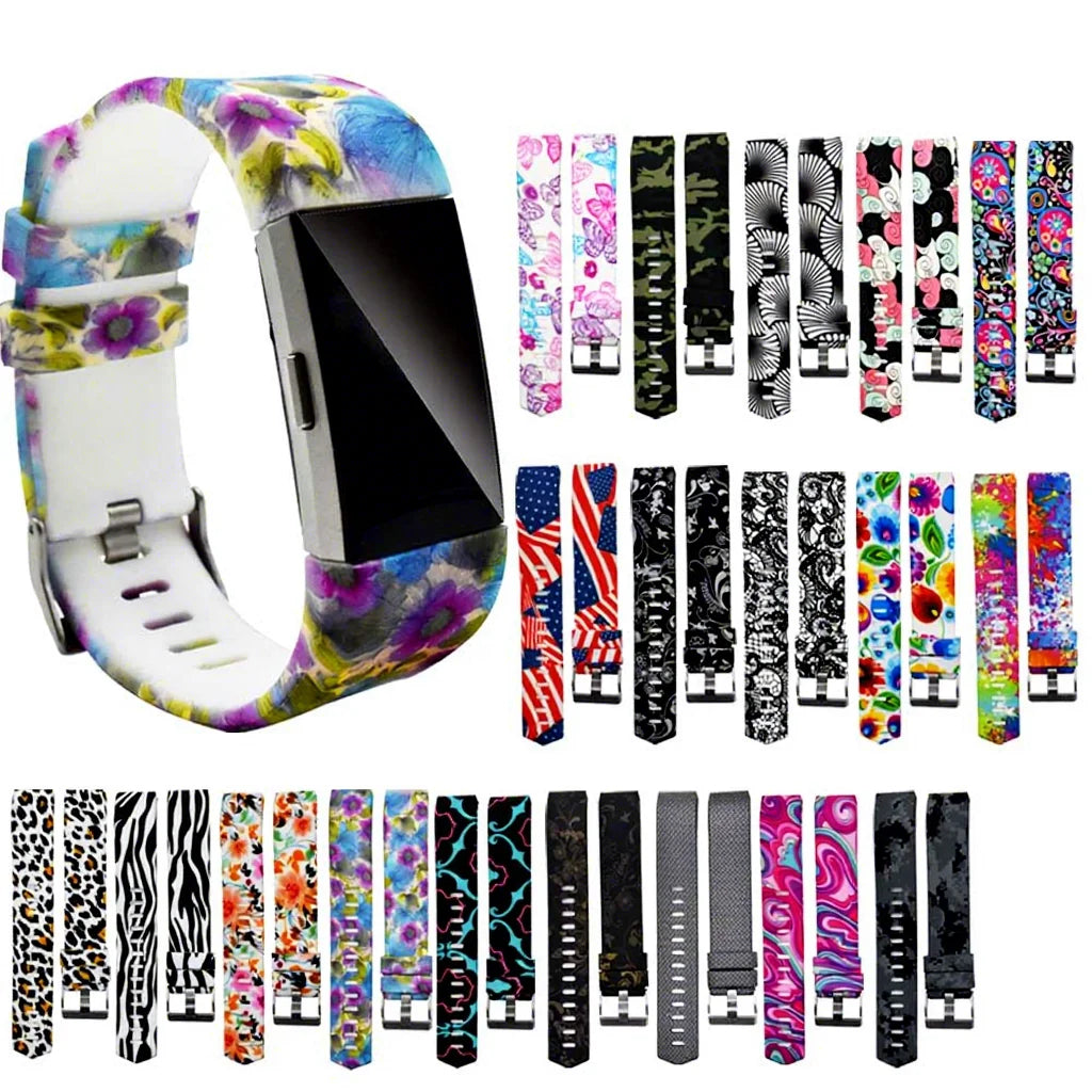 Silicone Watch Band for Fitbit Charge 2 Watch Strap Replacement Bracelet Printing Design Wristband Strap Accessories