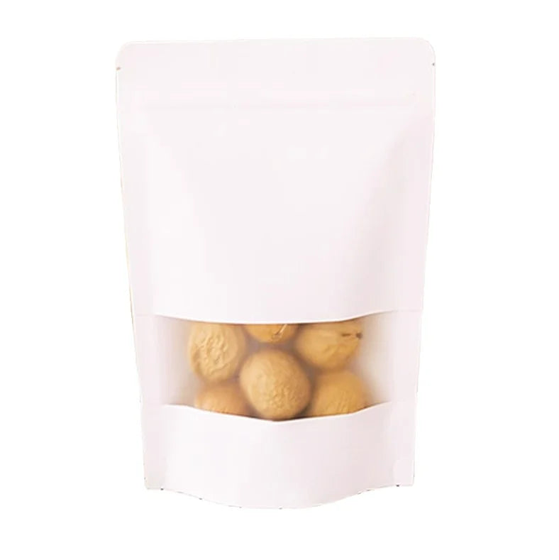 Wholesale Printing Logo Custom Pouch Resealable White Stand up Food Kraft Paper Bag with Window