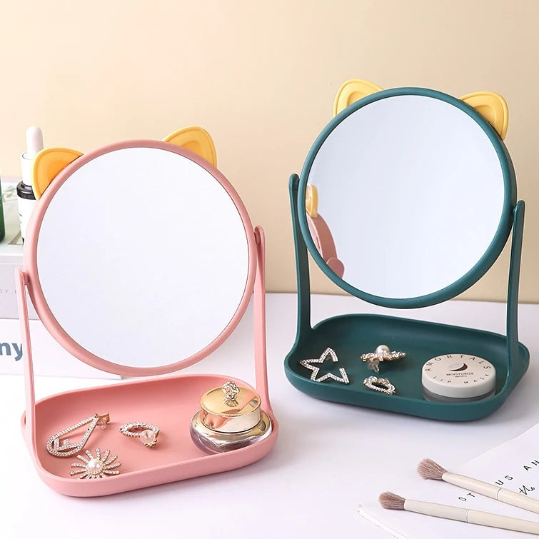 Wholesale Cat Colorful Plastic Makeup Mirror Retro Rotatable Desktop Mirror Single Side Cosmetic Mirror for Espejo De Maquillaje