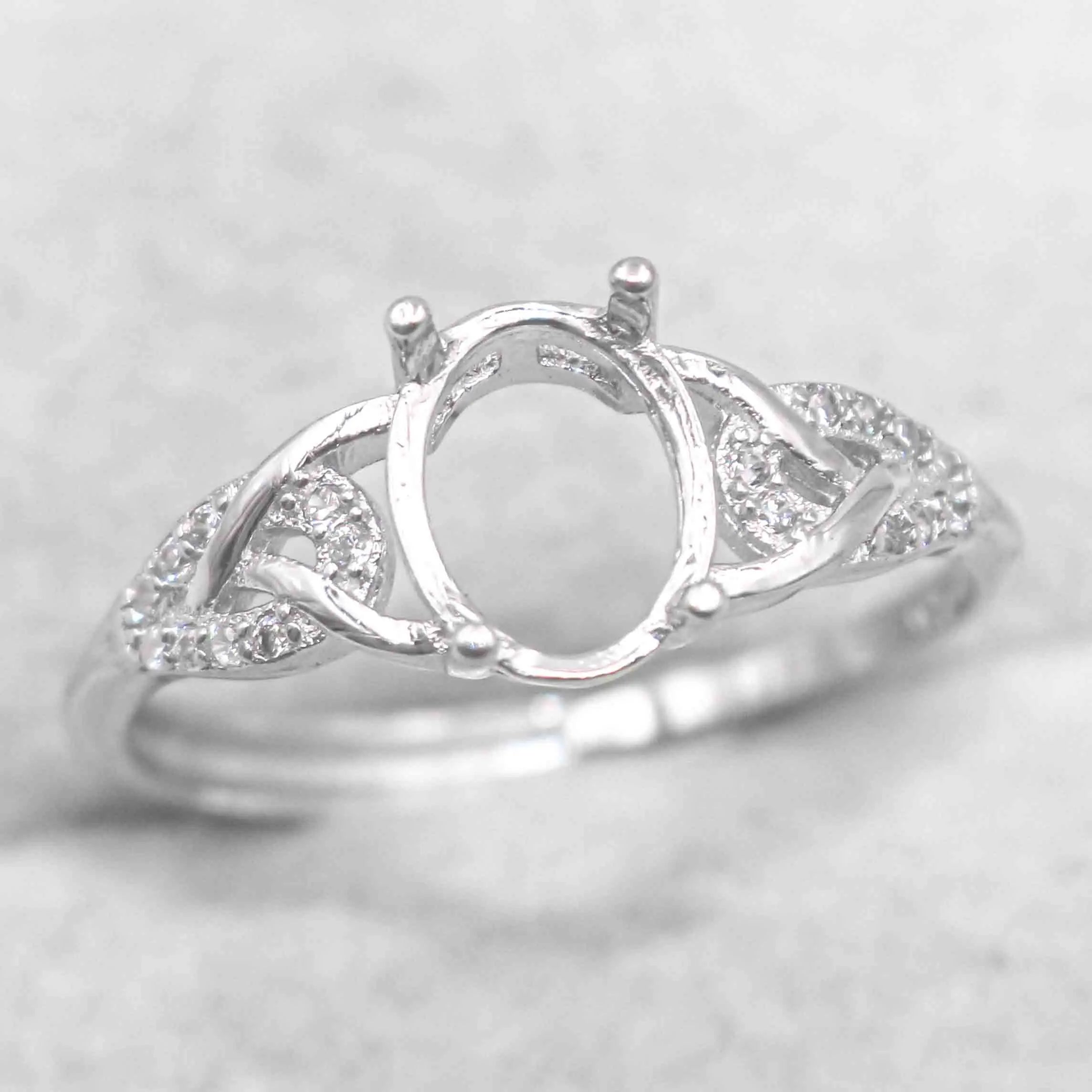 Sterling Silver 7*9mm Semi Mount Ring Frame Empty Blank Support Claw Setting S925 Base Holder Without Center Stone for DIY Inlay