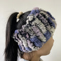 Sample Support 2026 Fashion Trendy Knitted Blue Rex Rabbit Fur Elastic Hair Bands Home Textile Real Fur Headband for Women