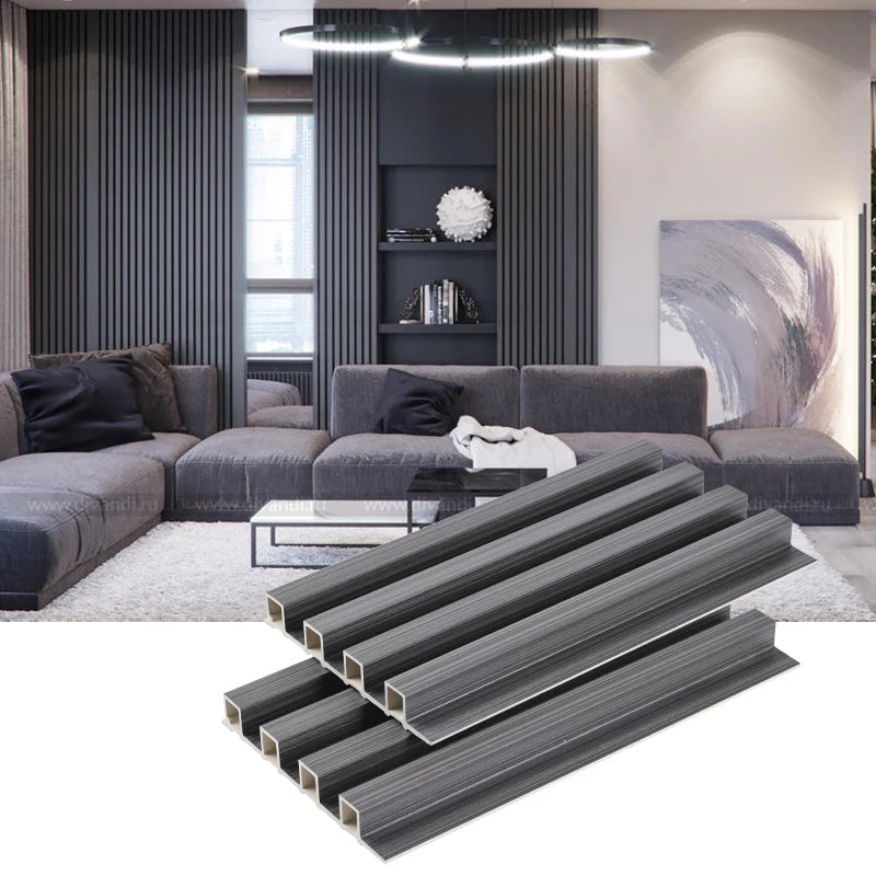 Professional Production WPC Wall Panel with Black Wooden Grain TV Background Boards