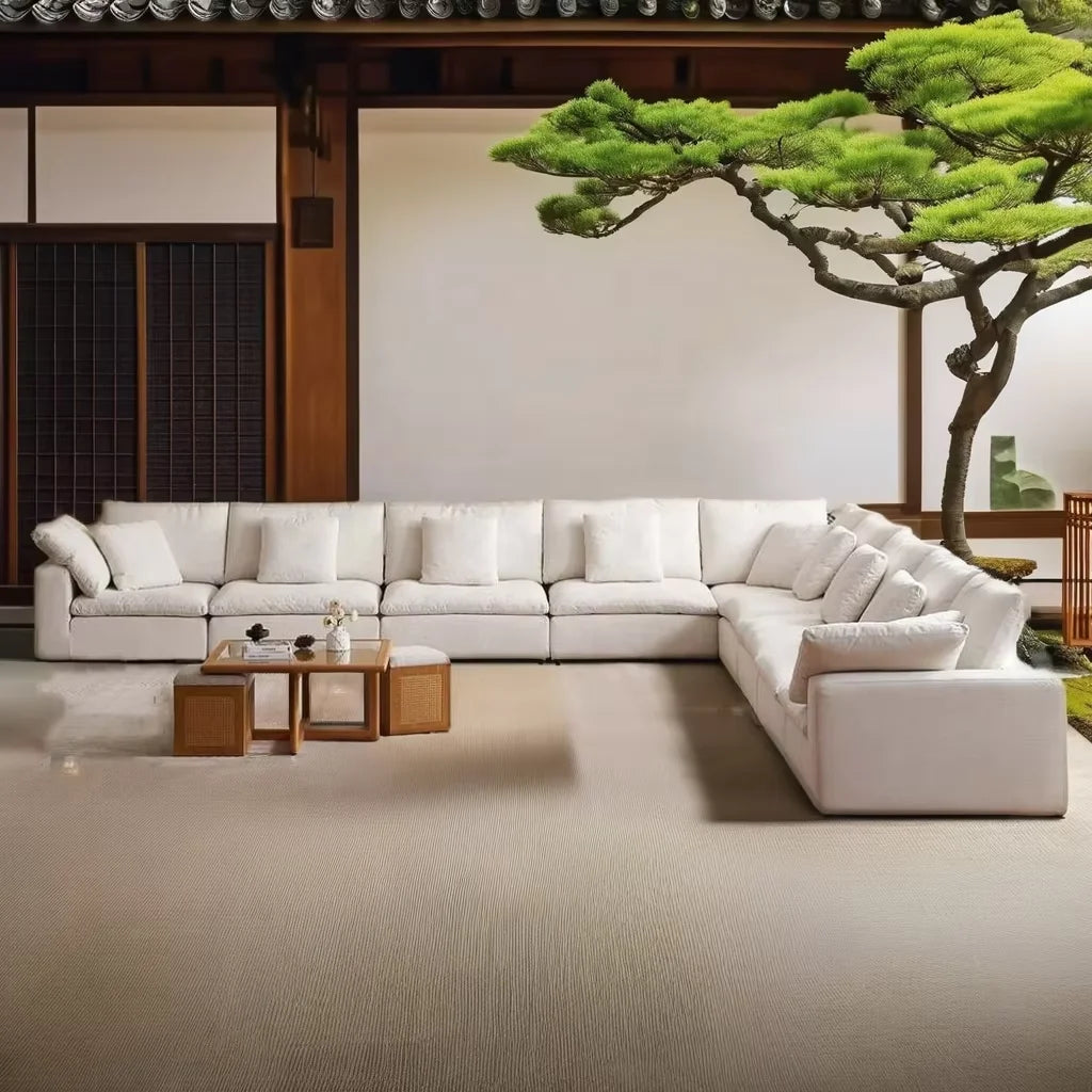 Modern Modular L-Shape Indoor Cloud Corner Sofa Set Home Furniture with Linen Fabric Sponge Filling Wholesale for Villas