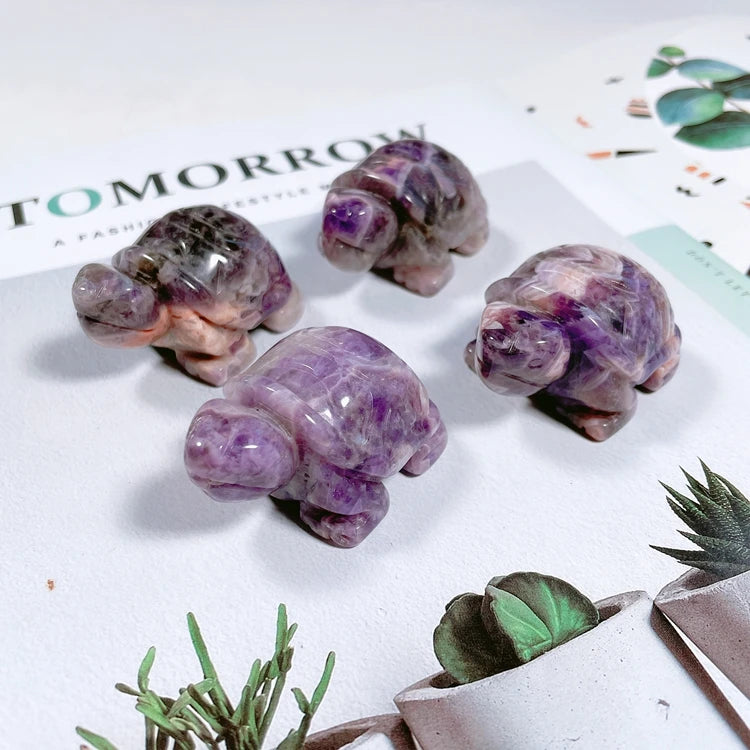 2026 Home Use Natural Amethyst Carved Turtle Lucky Fine Stone Crystal Fashion Statue Crafts