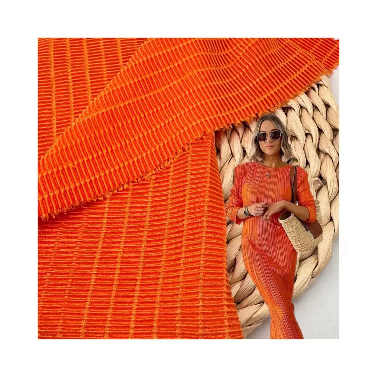 2024 New Design 170GSM Finely Permanent Satin Pleated Fabric for Drape Corrugated Crinkle Fabric Pleated Fabric European Quality