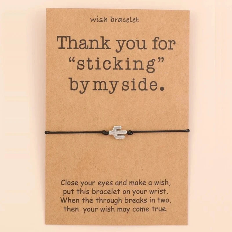Thank You for Sticking by My Side Sister Friendship Couple Girlfriend Boyfriend Wife Cactus Charm Bracelet