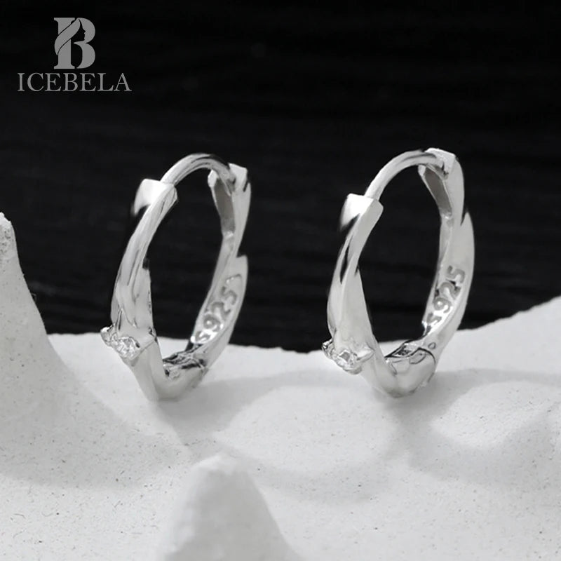 Minimalist Korean 925 Sterling Silver Earring Fine Jewelry Chic Casual Designer Twist Inlaid Zircon Hoop Earrings for Girls