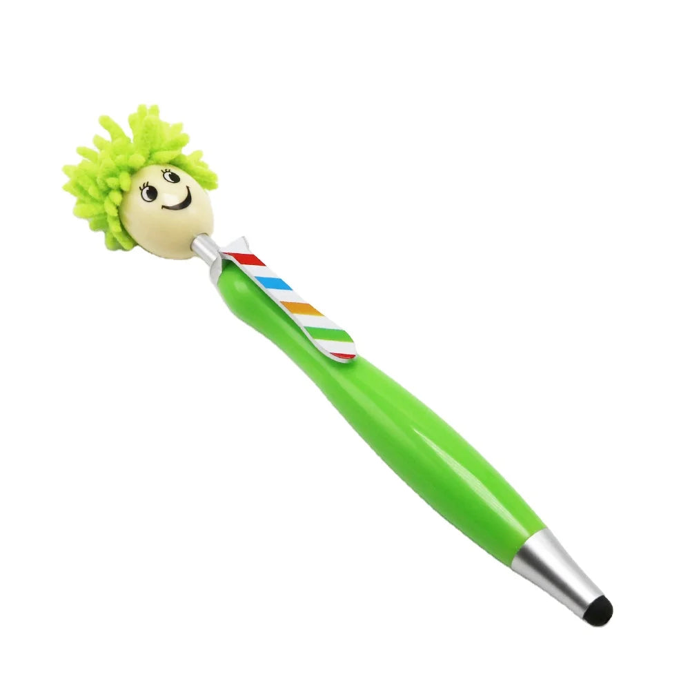 Multifunctional Cartoon Doll Head Ballpoint Pen with Fur Hair Mobile Phone Touch Screen Wiping Advertising Gift Pen