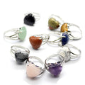 G976 Natural Stone Heart Amethysts Rose Quartz Adjustable Finger Ring Jewelry Crystal Stone Rings