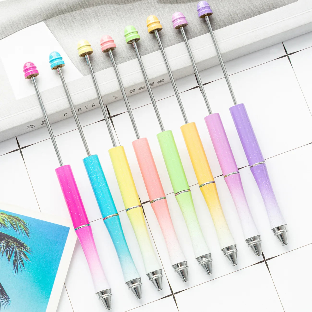 For Pen Bead Ballpoint Pen Plastic Reusable Ecofriendly Assorted Bead Shaft Black Ink Refills for Kids Students Office