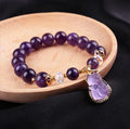 2022 Fashion Women Girls Precious Gemstone Natural Stone Healing Purple Crystal Amethyst Beaded Pixiu Leaf Fox Charm Bracelet