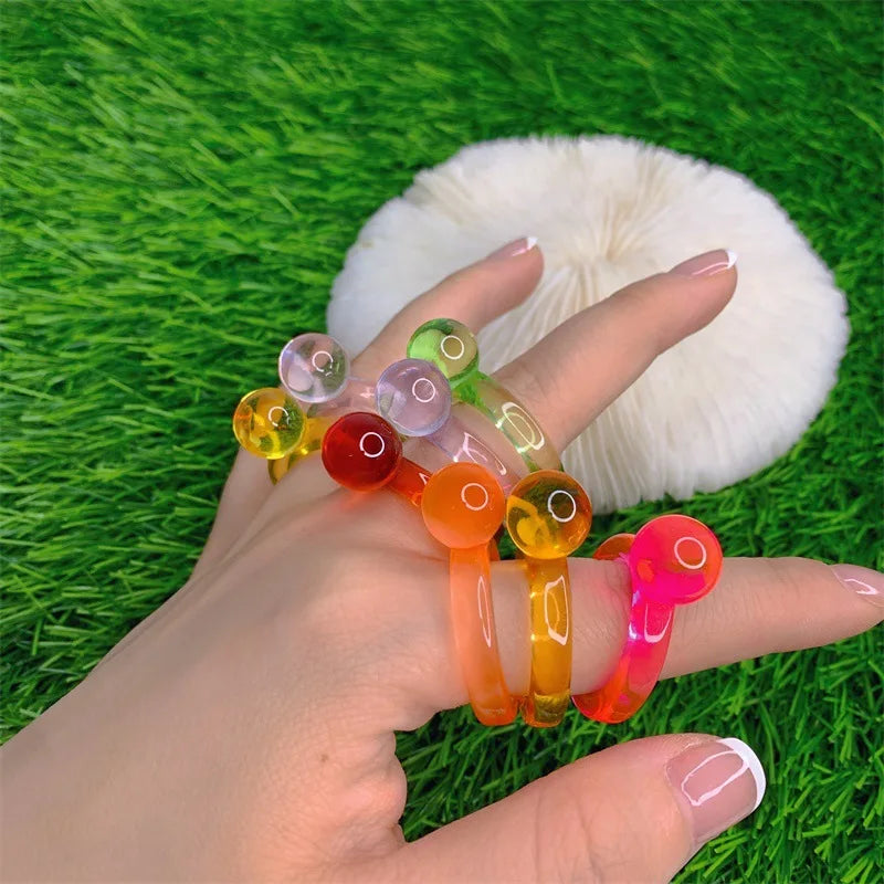 Wholesale New Trendy Candy Colorful Transparent Beanie Resin Rings for Women Summer Sweet Acrylic Ring