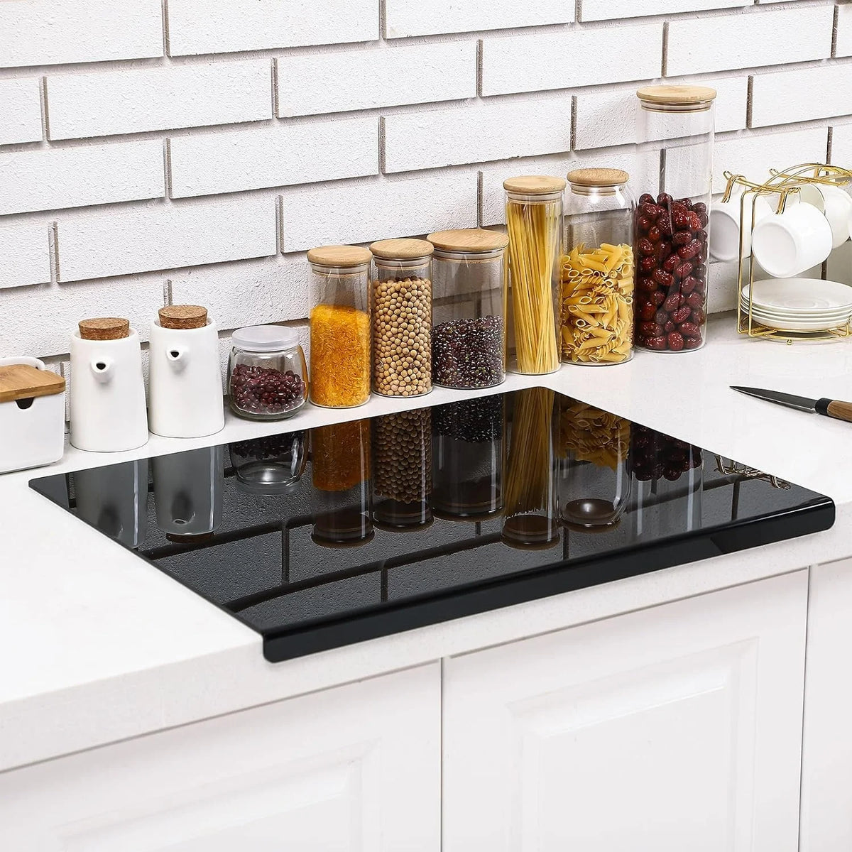 Black Anti-Slip Acrylic Cutting Board Food Safe Rectangle Kitchen Chopping Board with Lip for Counter Top