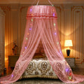 Dome Ceiling Polyester Solid Color Princess Mosquito Net Round Ceiling Lady Single and Double Mosquito Net With Light Strip