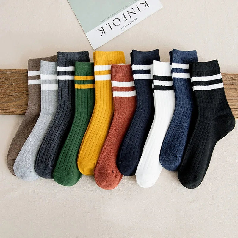 Men's Fashionable Mid-Barrel Long-Barrel Sports Ins Stripes Socks High Quality Sweat-Absorbent Deodorant Crew High Print Spring