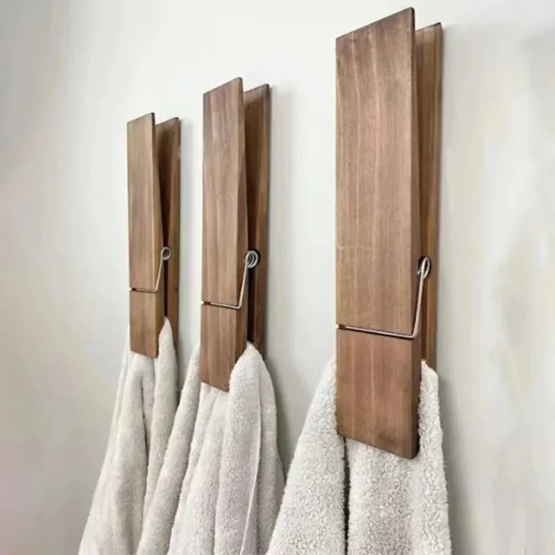 TaiLai Fashionable Wooden Towel Holder Rack Towel Hanger Huge Clothes Pin Jumbo Clothespin for Kitchen Bathroom