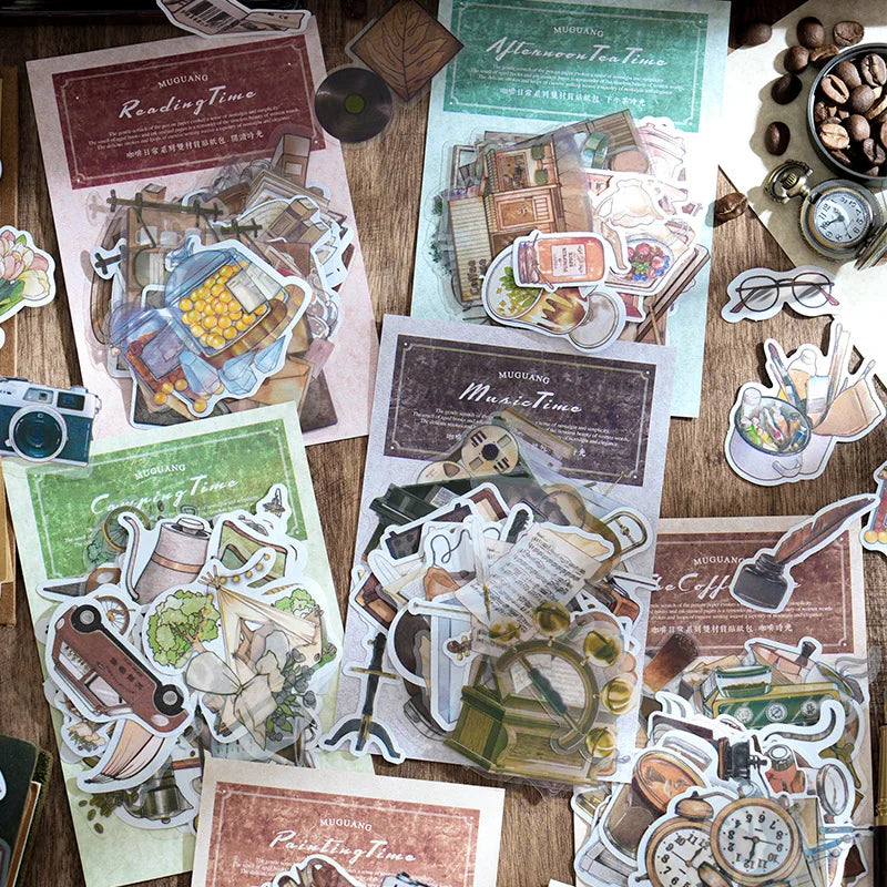 50 Stickers Per Pack Coffee Daily Series Retro Literary Fine Handbook Decorative Material Stickers 6 Models