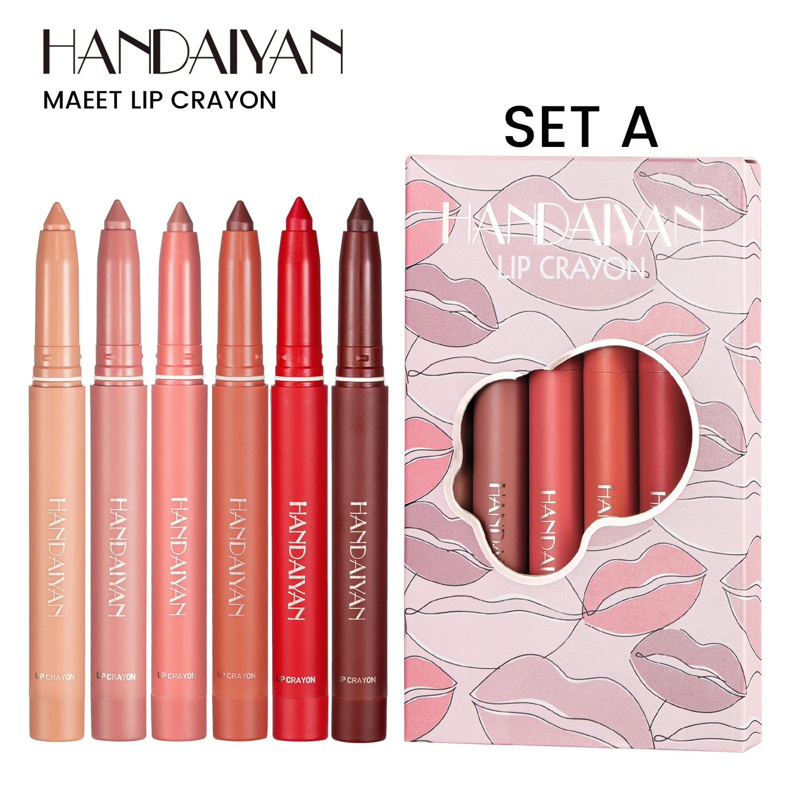 HANDAIYAN Lipstick Pen Lip Liner Set  Lip Gloss Gift Set  Box  Swivel Can Be Cut Dual-use Not Easy to Fade  Make up Lip Gloss K1