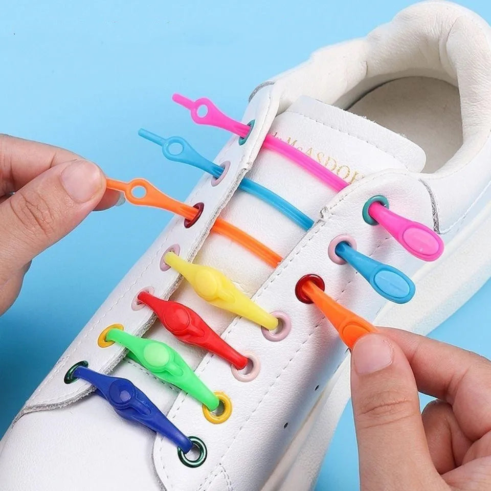Fashion Color No Tie Silicone Elastic Easy Shoelaces Adult Children Round Head Elastic No Tie Shoelaces