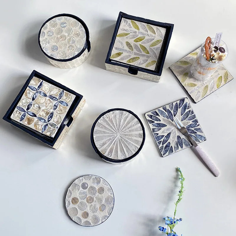 Vietrnam Mother of Pearl Handmade square Coasters High Vlaue Coffee Table Anti-scalding Tea Ceremony Accessories Table Decor