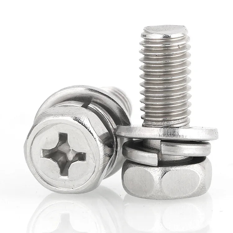 304 Stainless Steel M3 M4 M5 M6 M8 M10 Three Combination Screw Bolt Phillips Hex Head Three Combination Screw
