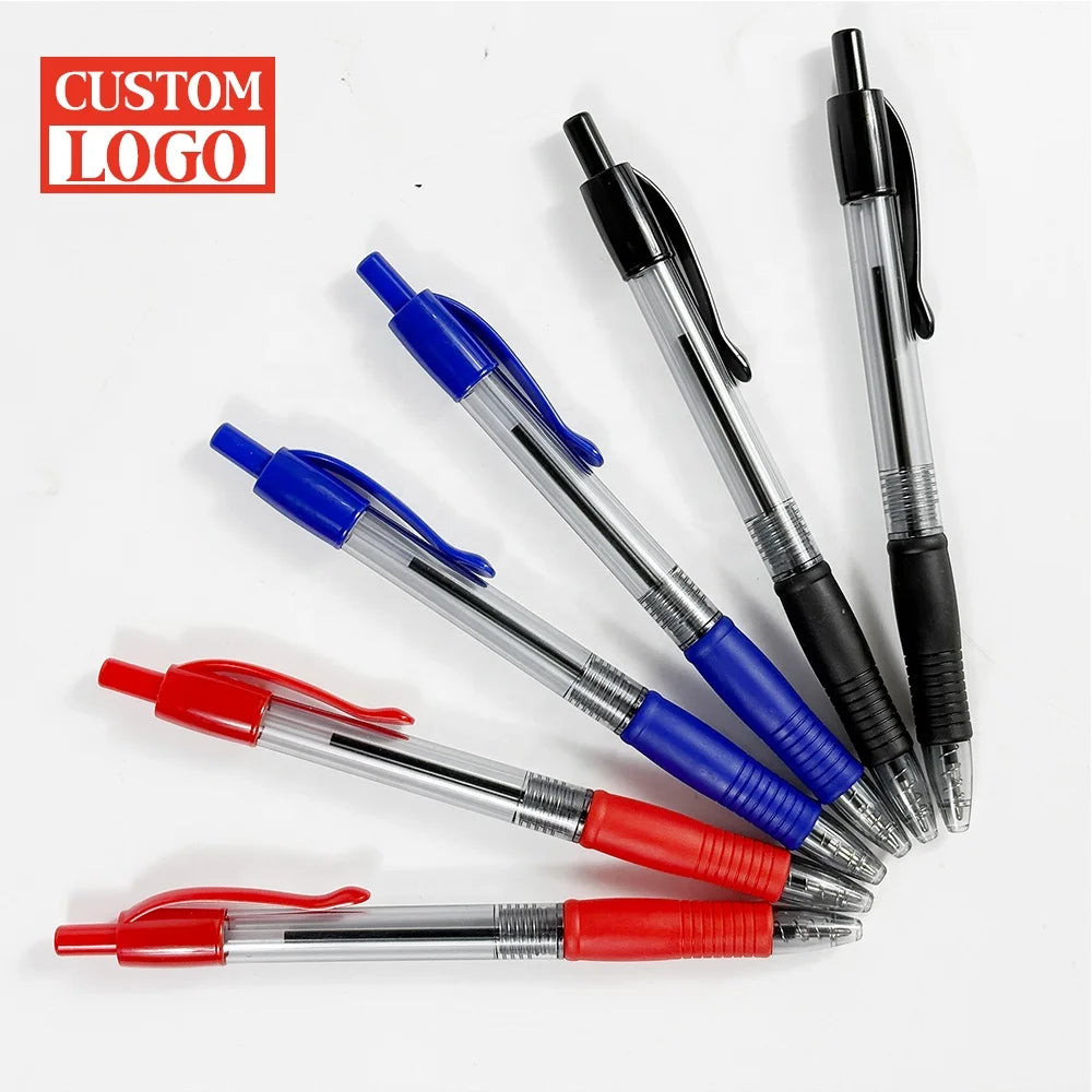 Custom Plastic Transparent Ballpoint Pen Red Blue Black Retractable Ballpoint Pen clear Barrel Ballpoint Pen with Custom logo