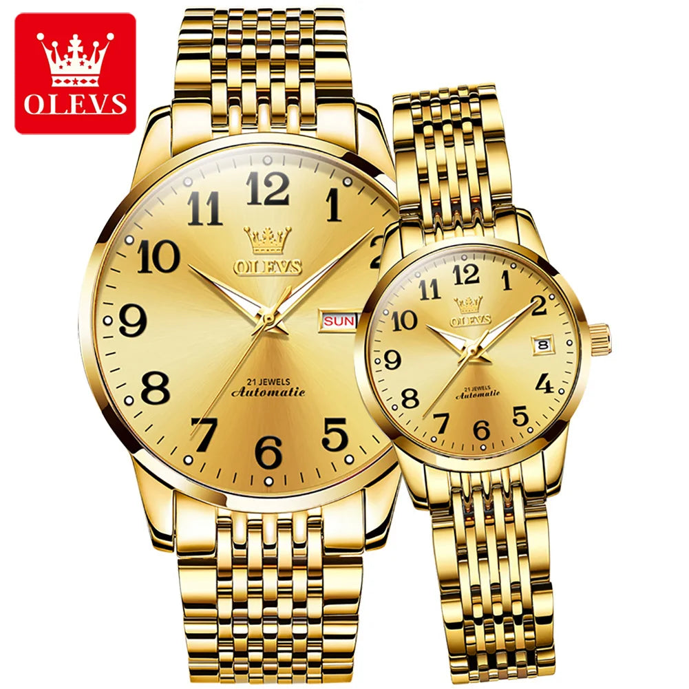 OLEVS 6666 Couple Watches Minimalist Watch Steel 30M Waterproof Wristwatches OEM Automatic Watches for Lover