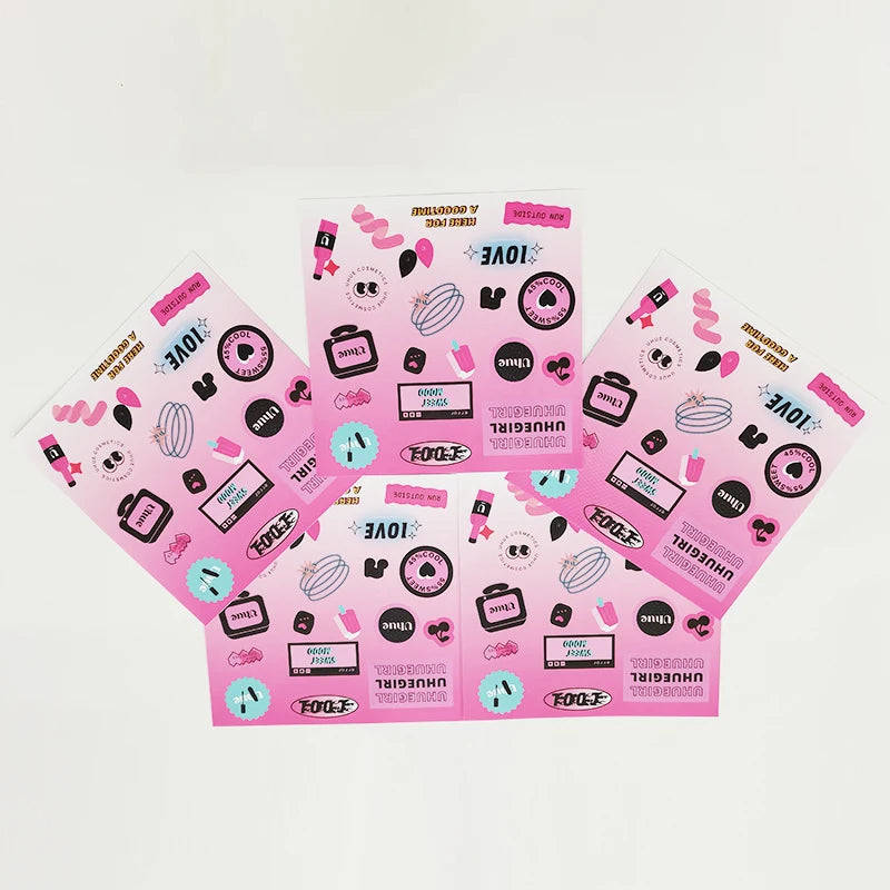 Wholesale Eco-friendly Adhesive Vinyl Paper Kiss Cut Cartoon Sticker Sheet Custom Printing CMYK Cosmetic Label Stickers
